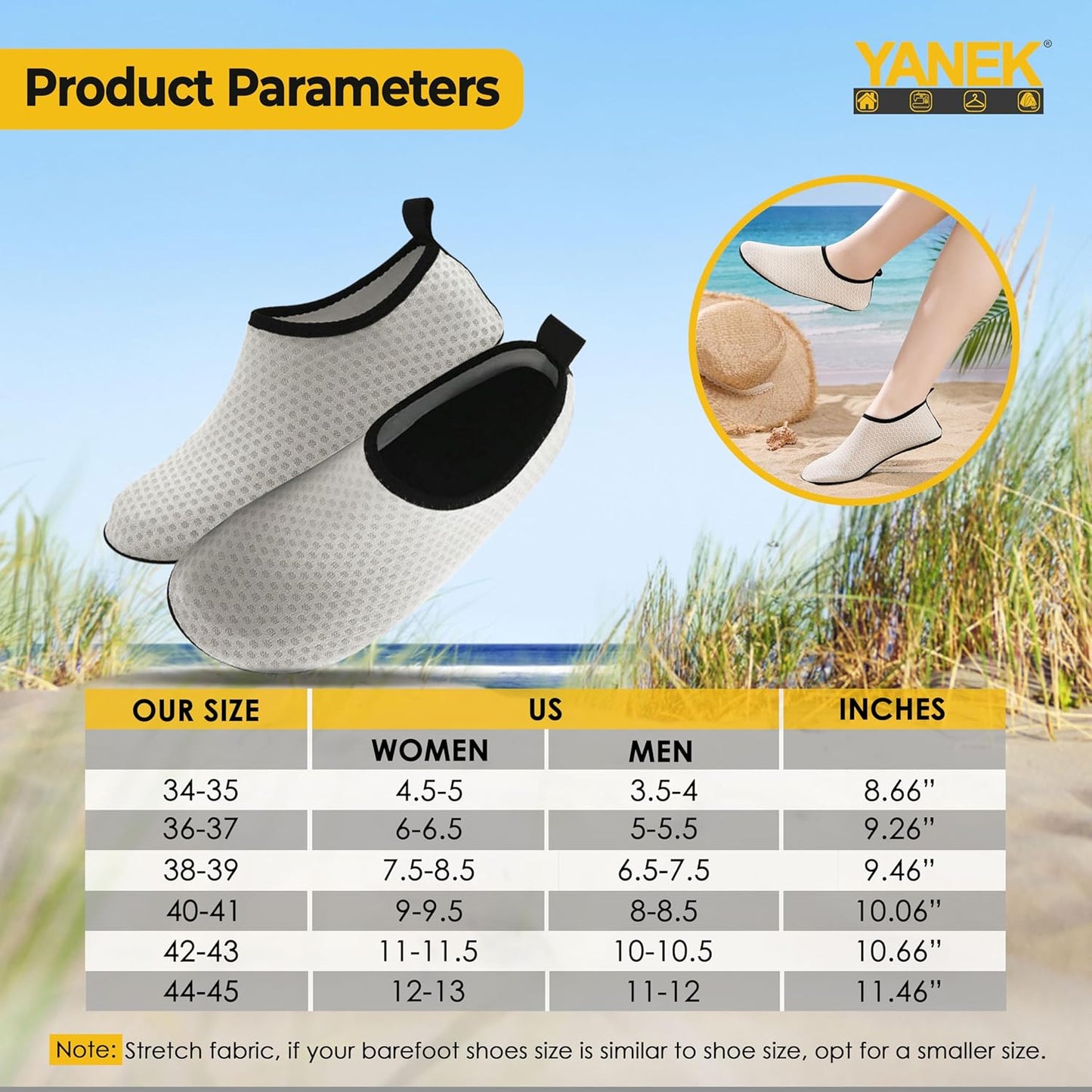 Yanek Comfortable and Durable Outdoor Beach Shoes for Men & Women's Waterproof, Quick-Drying, Non-Slip, Lightweight Sandals for Beach, Pool, Hiking, and Summer Adventures Yoga Pool Exercise