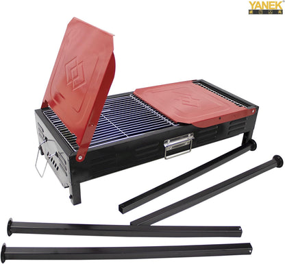 YANEK Stainless Steel Charcoal BBQ Grill – Large Foldable Portable Grill with Side Shelf & Storage Basket (68x66.5x30 cm) | Camping, Picnic & Outdoor Cooking | Wholesale BBQ Grills UAE.