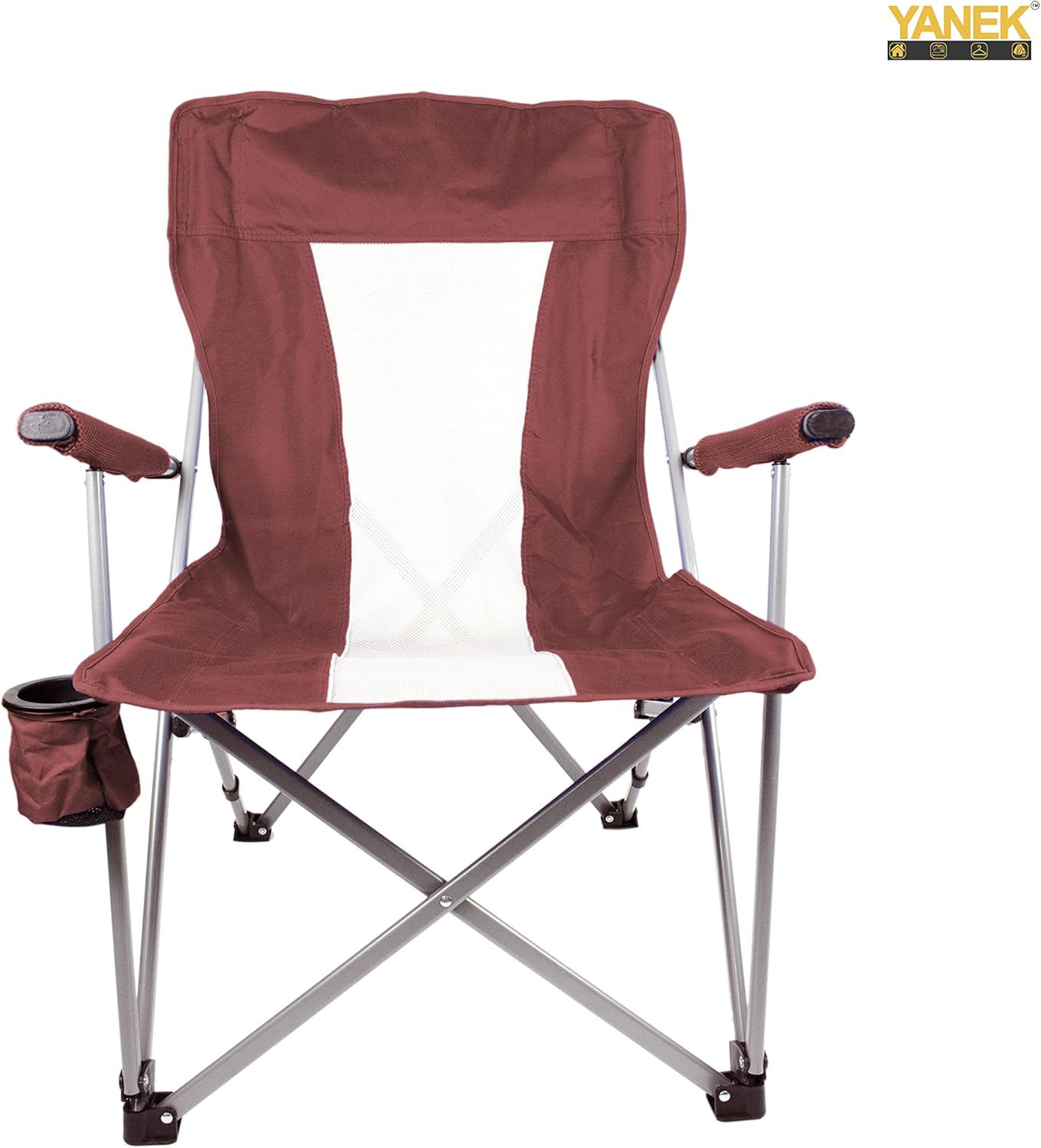 YANEK Foldable Heavy-Duty Camping Chair with Cup Holder – Portable Outdoor Chair with Carry Bag (Burgundy) | BBQ, Fishing & Beach | Wholesale Outdoor Equipment UAE.