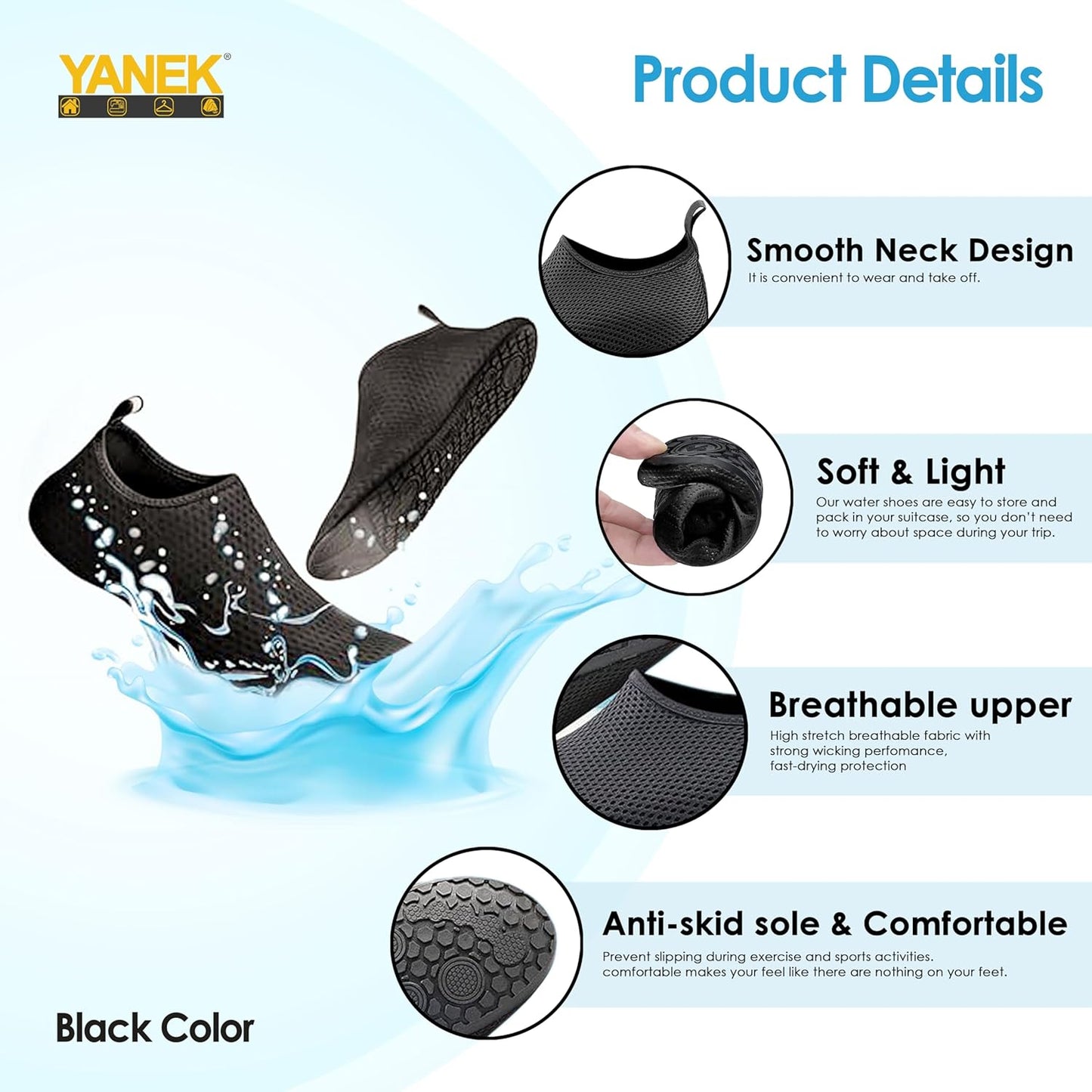 Yanek Comfortable and Durable Outdoor Beach Shoes for Men & Women's Waterproof, Quick-Drying, Non-Slip, Lightweight Sandals for Beach, Pool, Hiking, and Summer Adventures Yoga Pool Exercise
