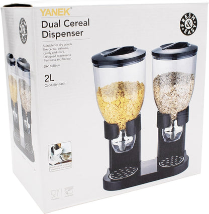 YANEK Dual Cereal Dispenser | Double Snack Storage Containers | BPA Free Plastic | Rice, Grains, Candy, Corn Flakes, Muesli Container | 2Ltr. Capacity in each Jar