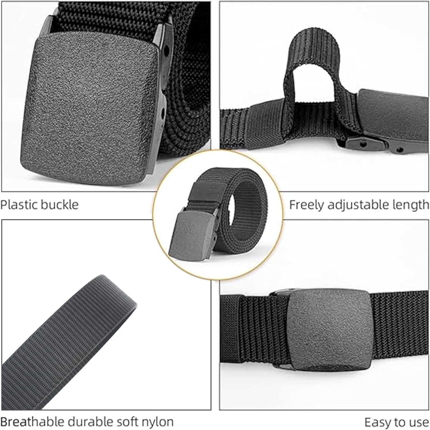 Yanek Men's Adjustable Work Belt Durable Nylon Canvas Metal-Free Buckle Effortless Airport Screening Ideal for Golf Travel Casual Wear Everyday Comfort Versatile Belt Design Easy Fit