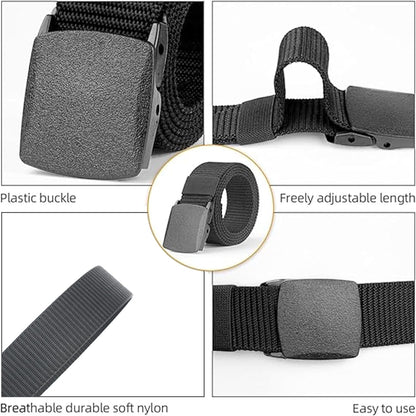 Yanek Men's Adjustable Work Belt Durable Nylon Canvas Metal-Free Buckle Effortless Airport Screening Ideal for Golf Travel Casual Wear Everyday Comfort Versatile Belt Design Easy Fit