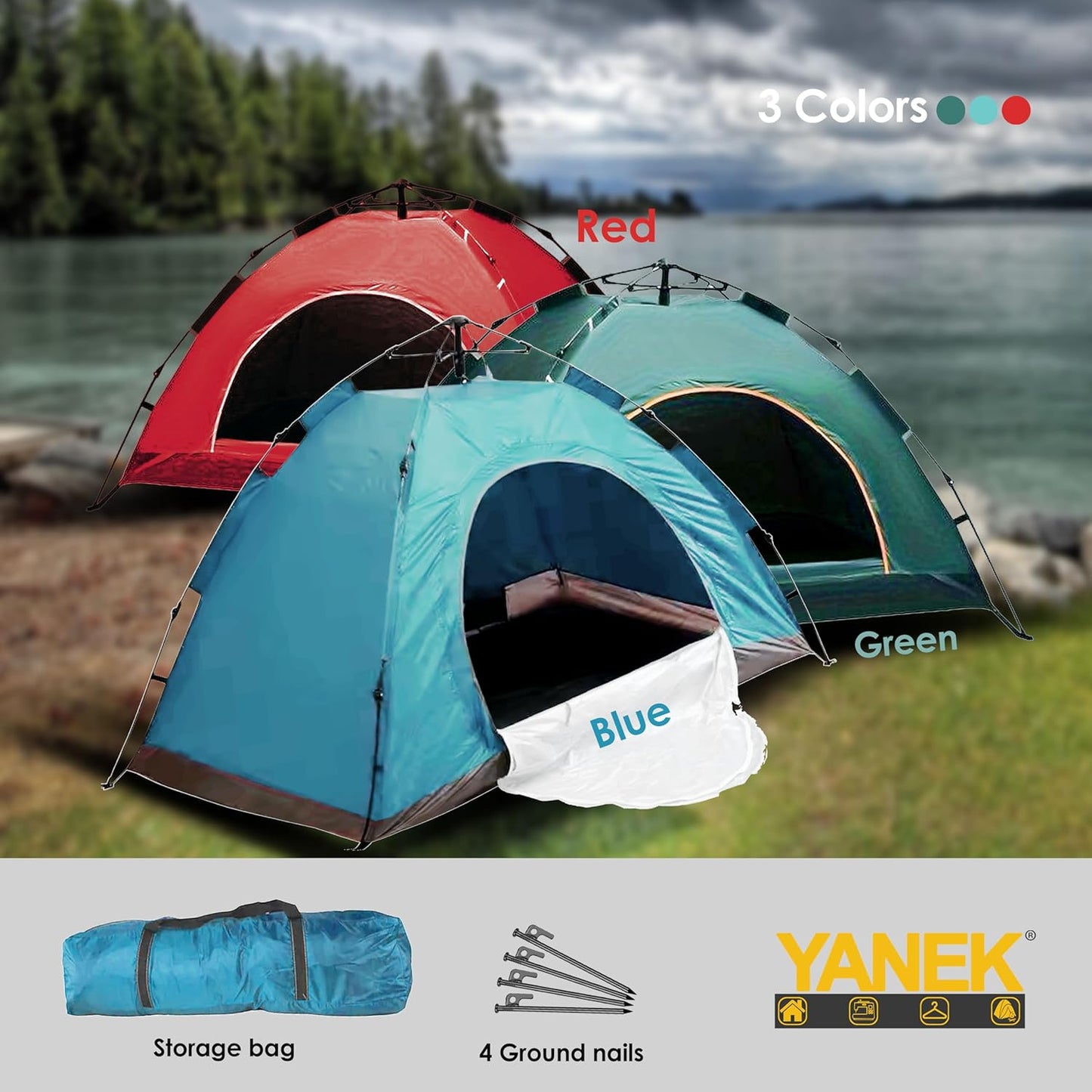 Yanek Waterproof Camping Dome Tent – 2-Person Outdoor Tent with Carry Bag, 1 Door & 1 Window, Compact 2 * 1.5 * 1.1m Lightweight & Portable, Perfect for Family Camping, Hiking & Travel Adventures