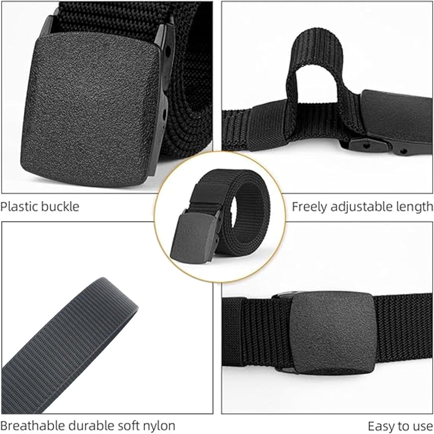 Yanek Men's Adjustable Work Belt Durable Nylon Canvas Metal-Free Buckle Effortless Airport Screening Ideal for Golf Travel Casual Wear Everyday Comfort Versatile Belt Design Easy Fit