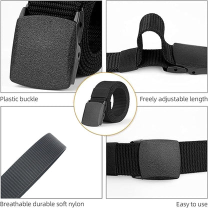 Yanek Men's Adjustable Work Belt Durable Nylon Canvas Metal-Free Buckle Effortless Airport Screening Ideal for Golf Travel Casual Wear Everyday Comfort Versatile Belt Design Easy Fit