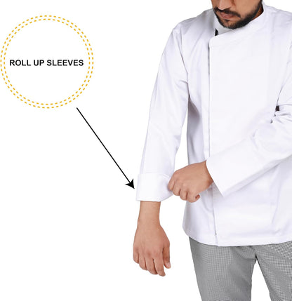 YANEK Men’s Chef Coat with Zipper – Breathable Cotton Blend, Durable Twill Fabric | Easy Care Kitchen Uniform | Wholesale Kitchen Uniforms UAE