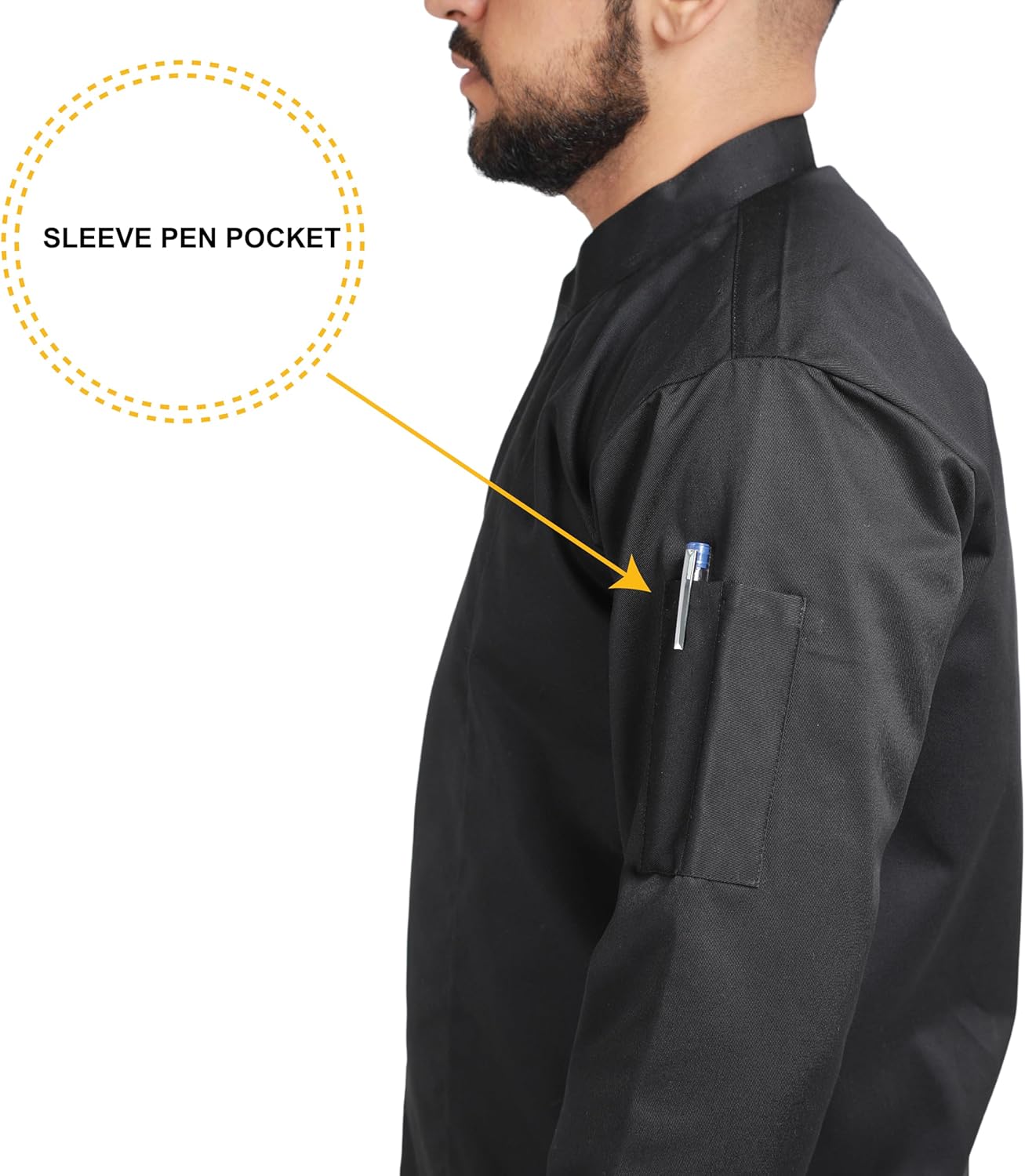 YANEK Men’s Chef Coat with Zipper – Breathable Cotton Blend, Durable Twill Fabric | Easy Care Kitchen Uniform | Wholesale Kitchen Uniforms UAE.
