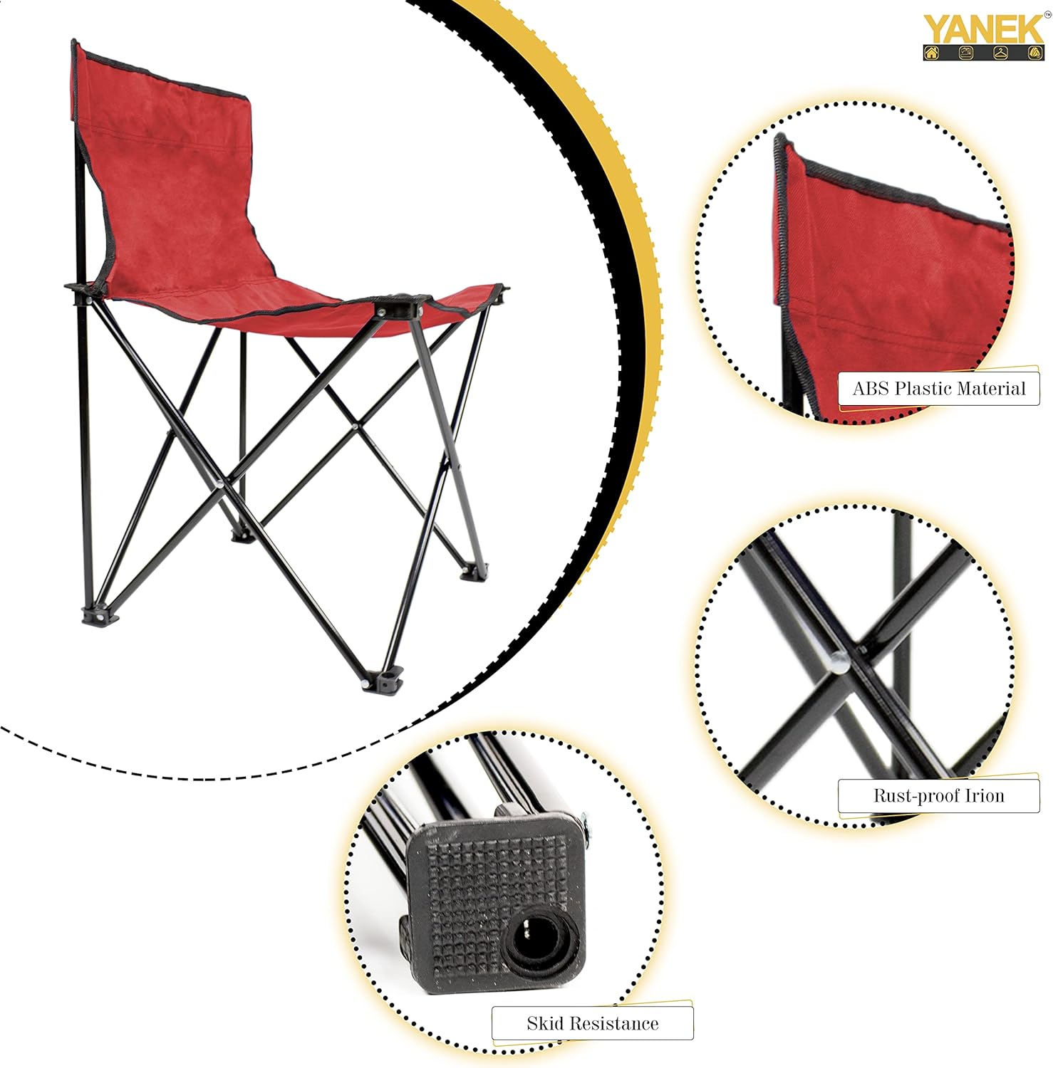 YANEK Foldable Camping Chair – Portable, Ultra-Light with Carry Bag (Red) | BBQ, Beach & Outdoor | Wholesale Camping Gear UAE.