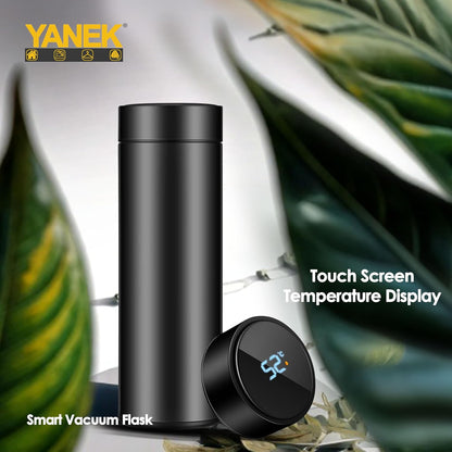 Yanek Smart Water Bottle Stainless Steel – Travel Mug with Smart LCD Touch Screen Temperature Display, Leak-Proof, Hot & Cold Beverage Flask, Ideal for Trave, Gym, Office, & Daily Use (BLACK)