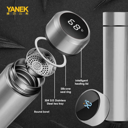 Yanek Smart Water Bottle Stainless Steel – Travel Mug with Smart LCD Touch Screen Temperature Display, Leak-Proof, Hot & Cold Beverage Flask, Ideal for Trave, Gym, Office, & Daily Use (BLACK)