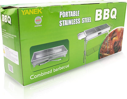 YANEK Stainless Steel Charcoal BBQ Grill – Large Foldable Portable Grill with Side Shelf & Storage Basket (68x66.5x30 cm) | Camping, Picnic & Outdoor Cooking | Wholesale BBQ Grills UAE.