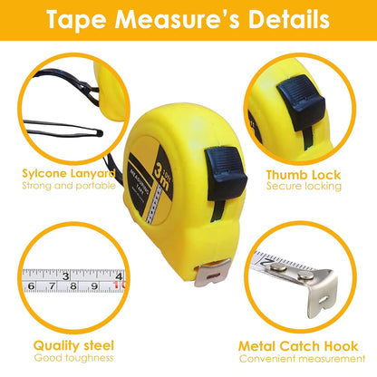 Yanek Steel Tape Measure with Auto Lock - Short Measuring Tape for Precision Measurements, Easy Read Markings, Compact Design & Easy Storage - Ideal for DIY, Construction, & Home Use (3M/10FT)