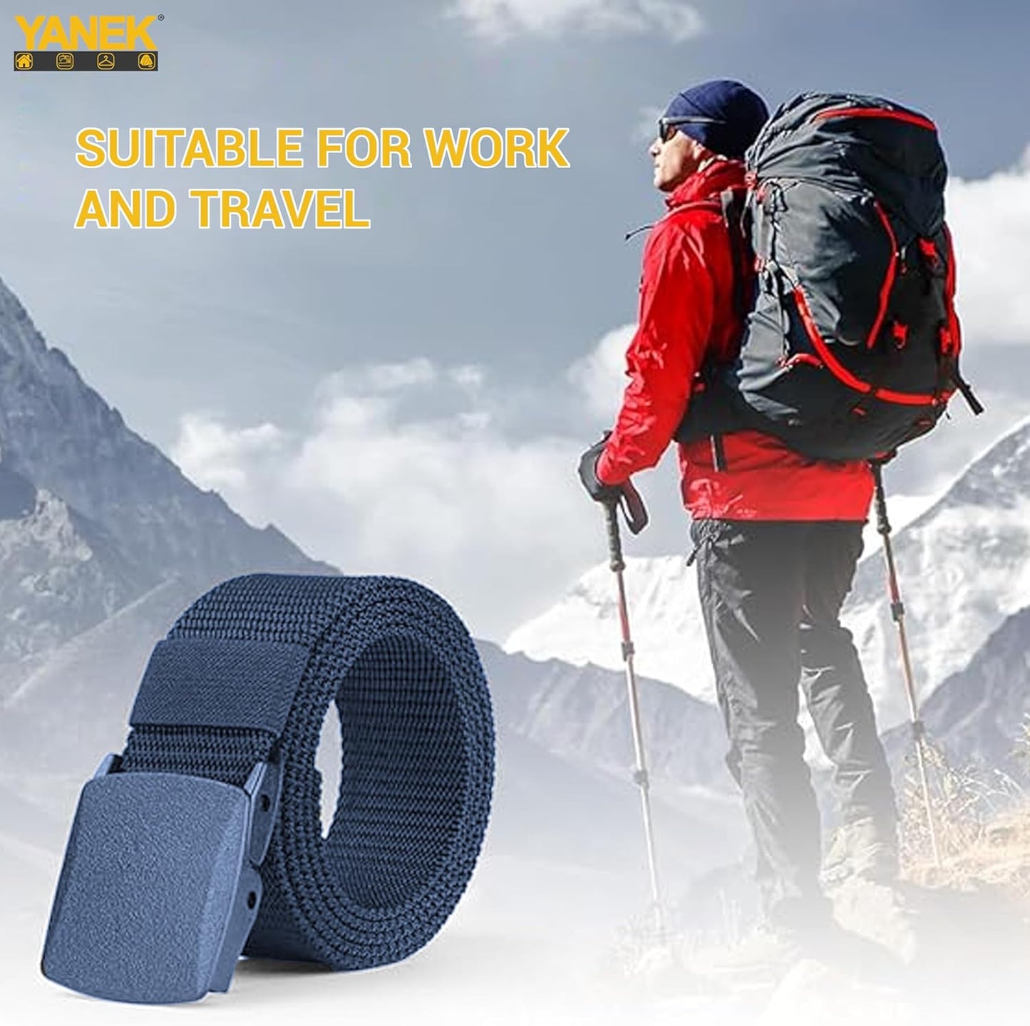 Yanek Men's Adjustable Work Belt Durable Nylon Canvas Metal-Free Buckle Effortless Airport Screening Ideal for Golf Travel Casual Wear Everyday Comfort Versatile Belt Design Easy Fit