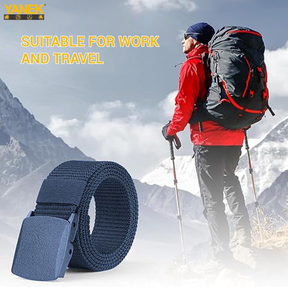 Yanek Men's Adjustable Work Belt Durable Nylon Canvas Metal-Free Buckle Effortless Airport Screening Ideal for Golf Travel Casual Wear Everyday Comfort Versatile Belt Design Easy Fit