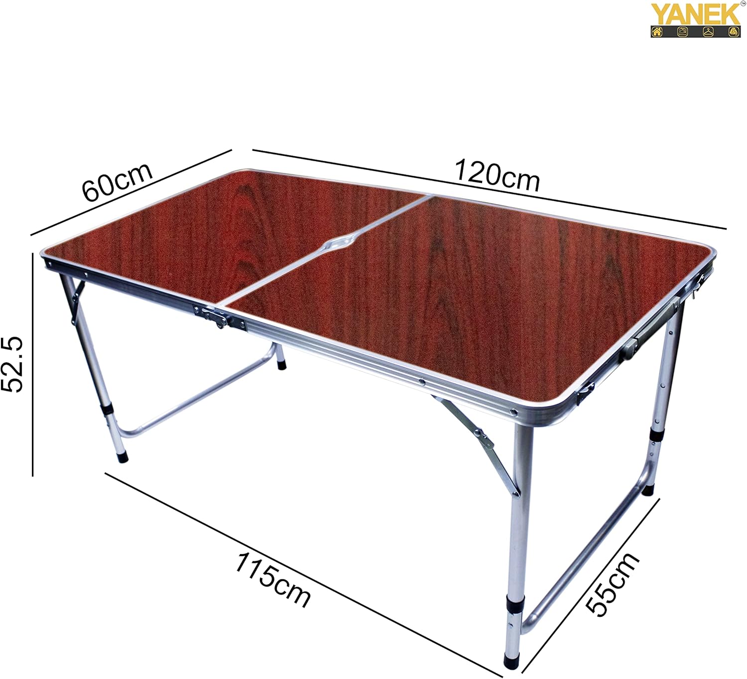 YANEK Folding Camping Table with 4 Foldable Chairs – Portable Wooden Top & Steel Frame Set | BBQ, Camping & Outdoor | Wholesale Outdoor Equipment UAE.