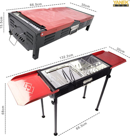YANEK Stainless Steel Charcoal BBQ Grill – Large Foldable Portable Grill with Side Shelf & Storage Basket (68x66.5x30 cm) | Camping, Picnic & Outdoor Cooking | Wholesale BBQ Grills UAE.