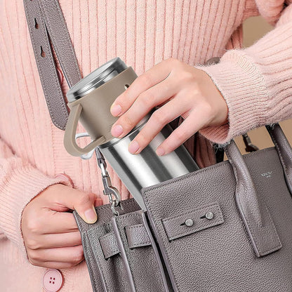 YANEK 500ml Stainless Steel Vacuum Thermos flask with Silicone Handle and Insulated Water bottle with 2 stainless steel cups set for Hot and Cold Outdoor travel | Gift box (1 PACK, PINK)