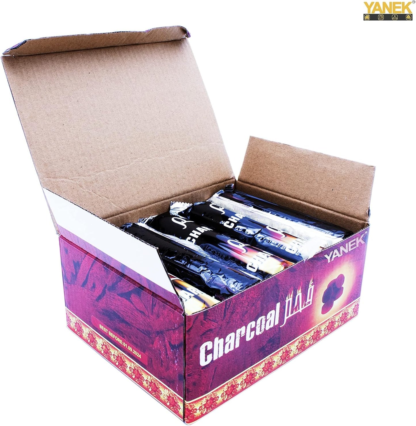 YANEK Magic Coal – 100 Pcs Charcoal Tablets (33mm) | For Shisha, Bakhour, BBQ & Outdoor Use | Wholesale BBQ Grills & Fuel UAE.