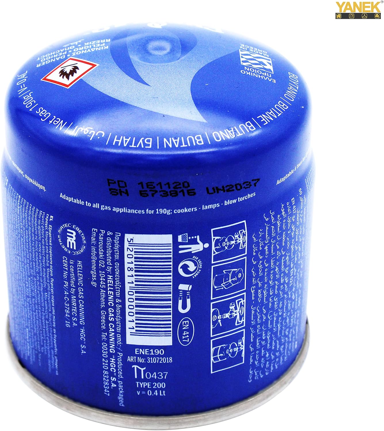 YANEK Butane Gas Cartridge – Pack of 4 (190g) | For Camping Stoves, Lamps & Soldering Torches | Wholesale BBQ Grills & Fuel UAE.