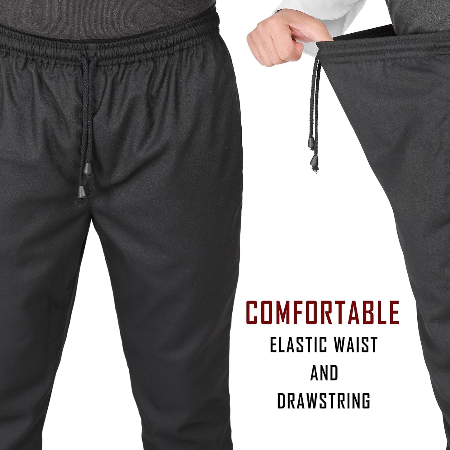 YANEK Chef Trousers | Unisex Regular Fit Chef Pants with Elastic Waistband & Drawstring | Kitchen Uniform for Men & Women | For Kitchen, Bakery, Café, Restaurant