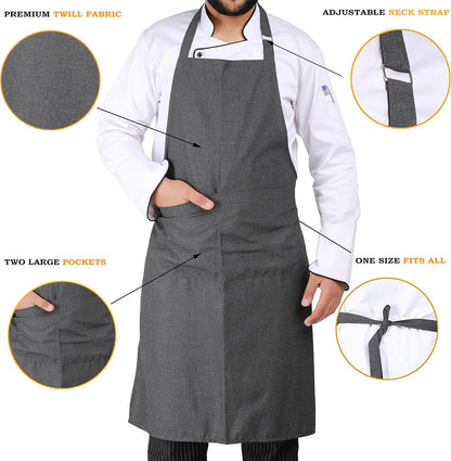 YANEK Kitchen Apron | Unisex Chef Kitchen Adjustable Bib Apron with Pockets | For Home, Restaurant, Cafe