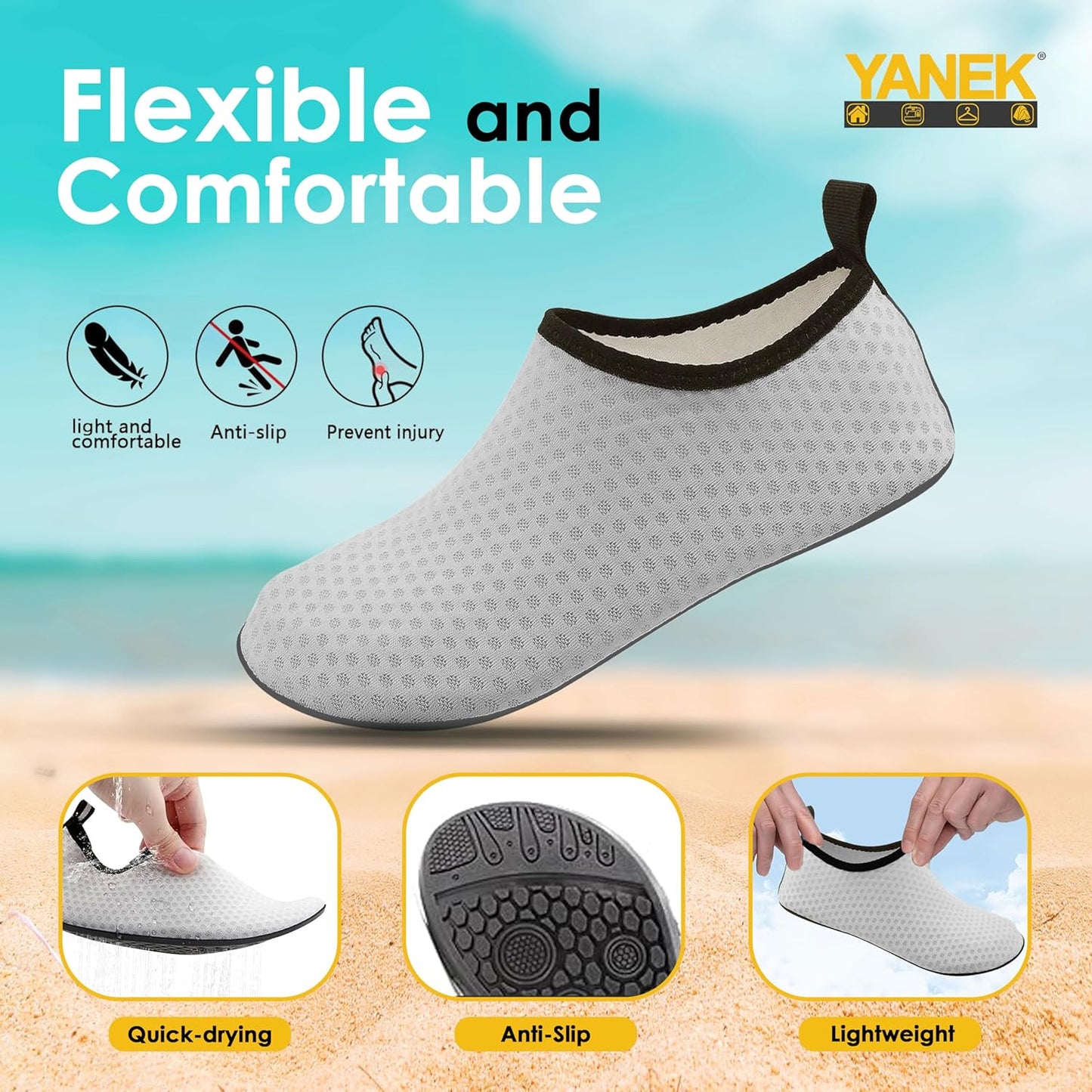 Yanek Comfortable and Durable Outdoor Beach Shoes for Men & Women's Waterproof, Quick-Drying, Non-Slip, Lightweight Sandals for Beach, Pool, Hiking, and Summer Adventures Yoga Pool Exercise